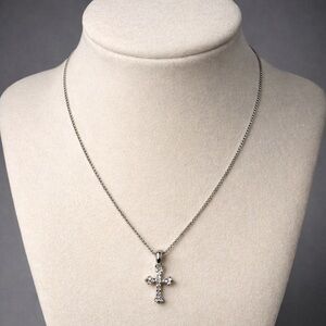 Silver Cross Necklace RhinestonePendantChain Faith Jewelry Minimalist Christian